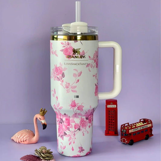 Pink Flower Fancy Love Shake Stanley Tumbler